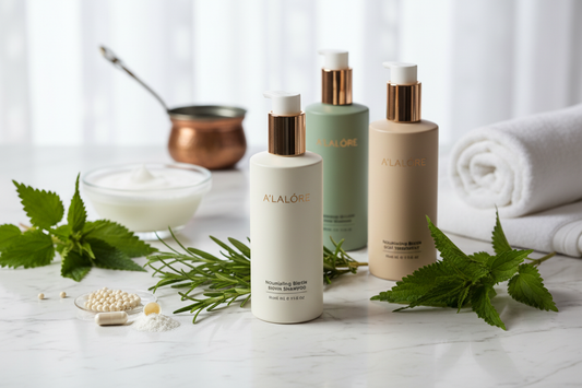 Mevsim geçişlerinde saç dökülmesi nasıl önlenir sorusuna cevap veren Alalore saç bakım ürünleri ve doğal bitkisel içerikler