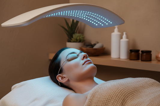 Günlük hayatta mavi ışık etkisi ve korunma yolları için mavi ışık terapisi uygulaması yapılan kadın