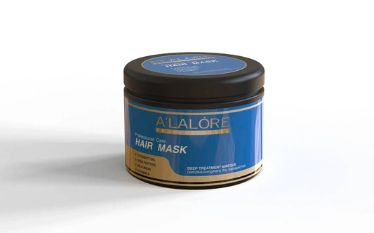 Alalore markalı hindistan cevizli saç maskesi mavi ve siyah ambalajda derin bakım için