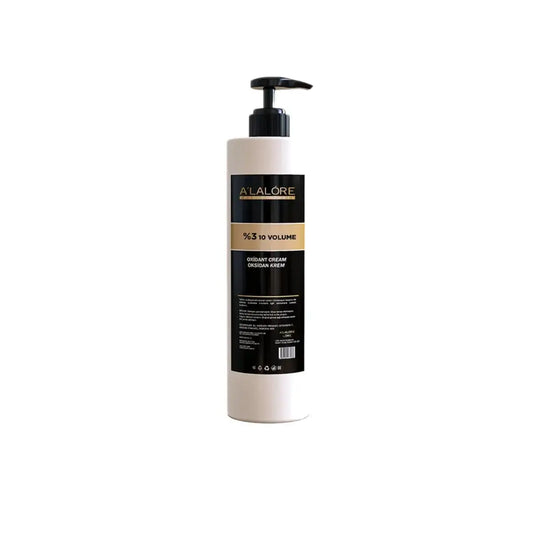 A'LALÓRE markalı oksidan krem 3 konsantrasyonlu şişede siyah pompalı tasarım