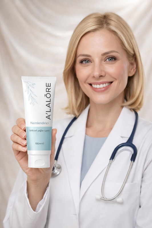 Bitkisel içerikli masaj jeli önerileri için Alalore Nemlendirici jel tutan güler yüzlü sağlık uzmanı