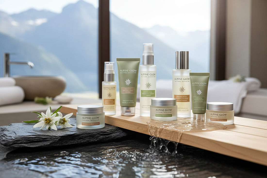 Egzersiz sonrası cilt bakımı için doğal içerikli bakım ürünleri dağ manzarası eşliğinde spa ortamında