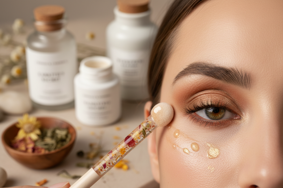 Göz çevresine doğal içeriklerle göz çevresi güneş kremi nasıl seçilir uygulaması yapan kadın