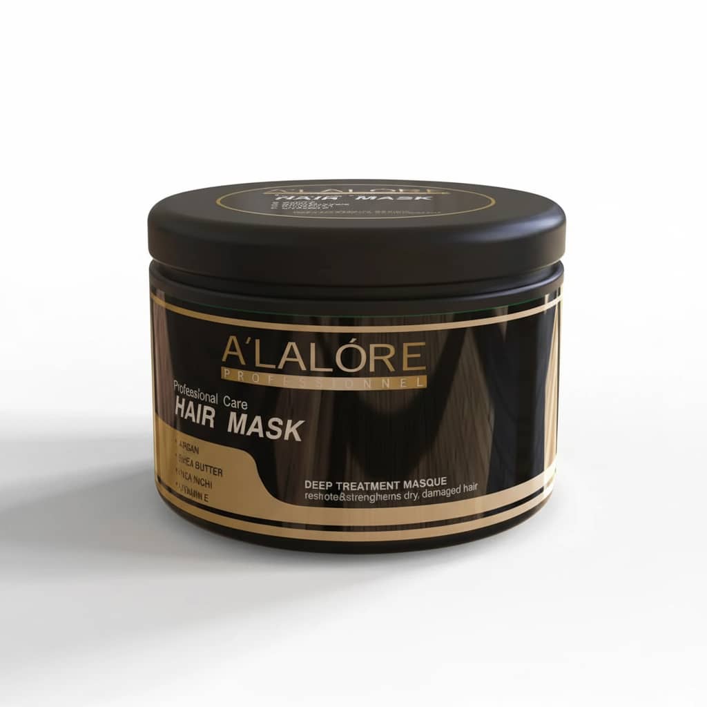 Alalore markalı argan yağlı saç bakım maskesi siyah ve altın renkli kavanoz içinde