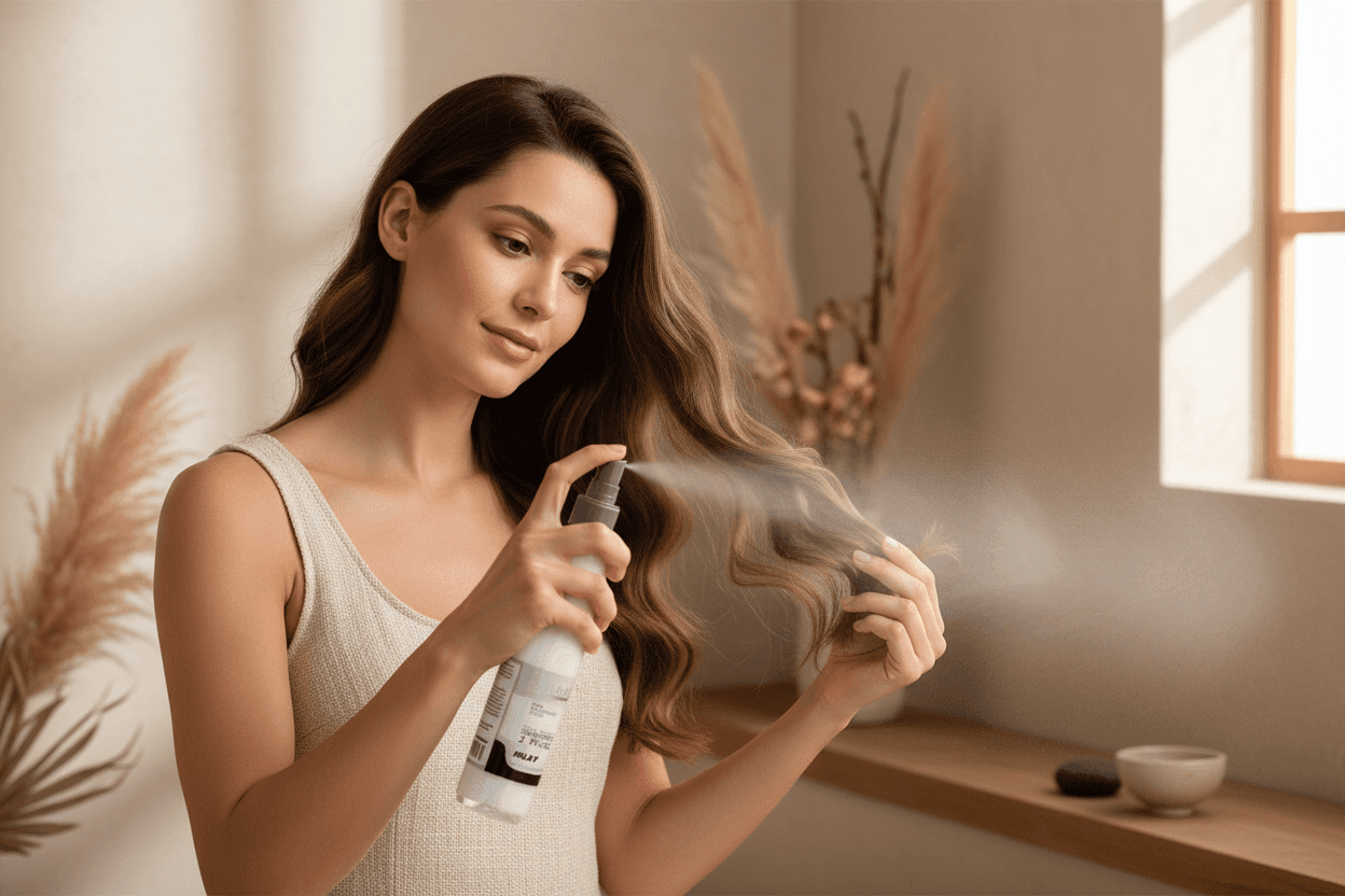 Alalore marka kadın saçına uyguladığı çift fazlı fön suyu ile kolayca şekillendiriyor