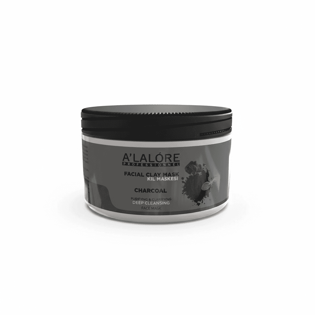 Alalore markalı kömür yüz kil maskesi siyah kapaklı kavanozda derinlemesine temizlik sağlar