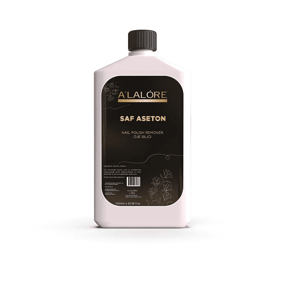 Alalore markalı saf aseton 1000 ml siyah etiketli tırnak cilası çıkarıcı şişe