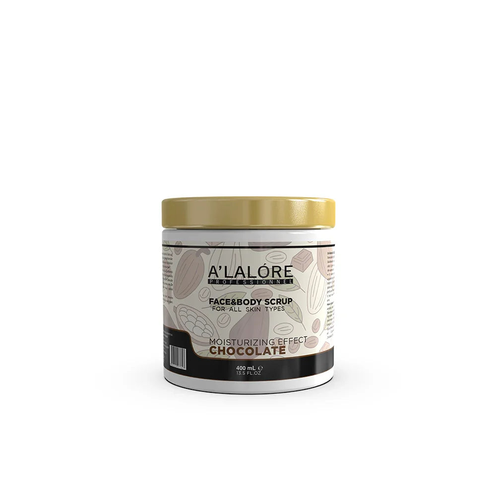 A'LALÓRE markalı çikolatalı nemlendirici etkili yüz ve vücut scrub maske kavanozu