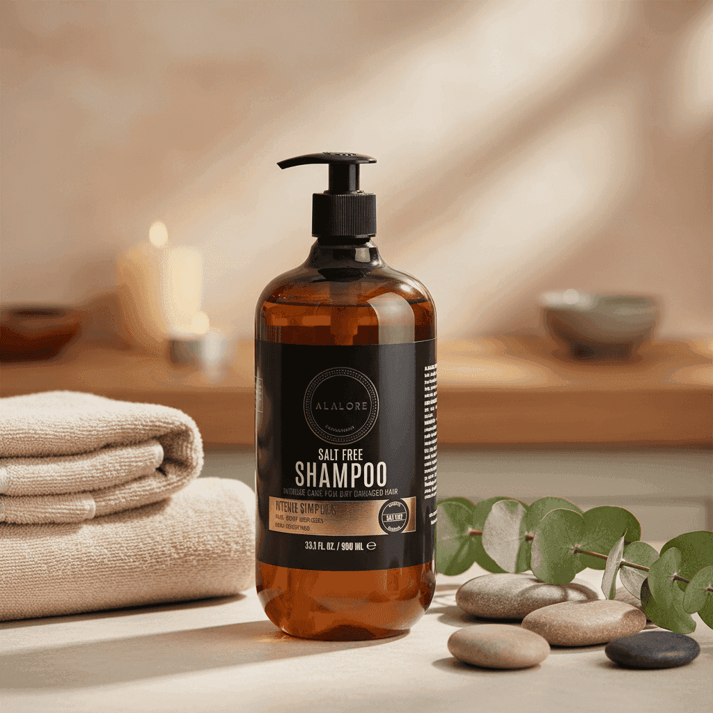 Alalore markalı tuzsuz şampuan doğal içerikli 500 ml pompalı kahverengi şişe