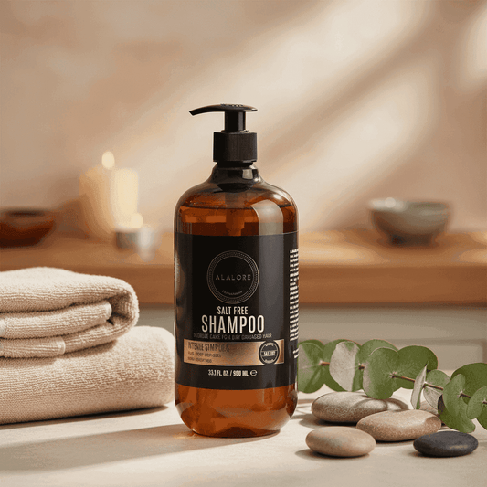 Alalore markalı tuzsuz şampuan doğal içerikli 500 ml pompalı kahverengi şişe