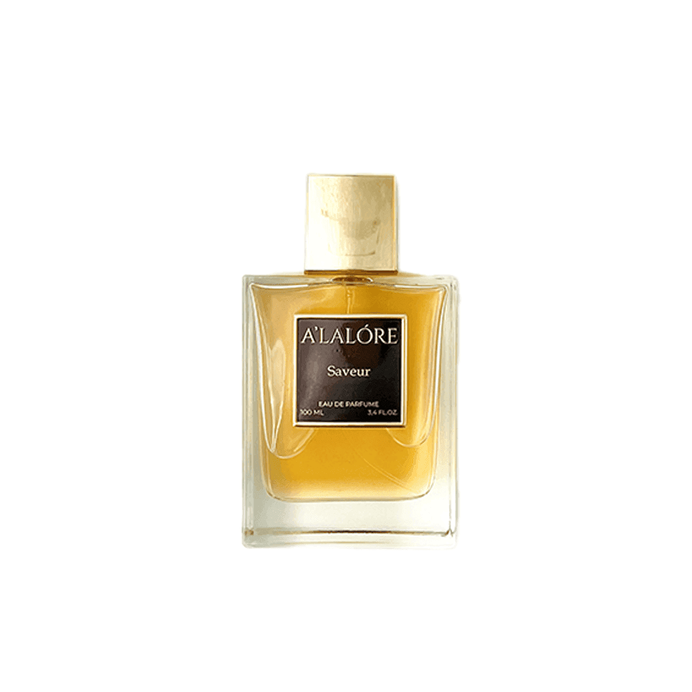 Alalore markalı unisex parfüm 100 ml şeffaf cam şişede altın kapaklı
