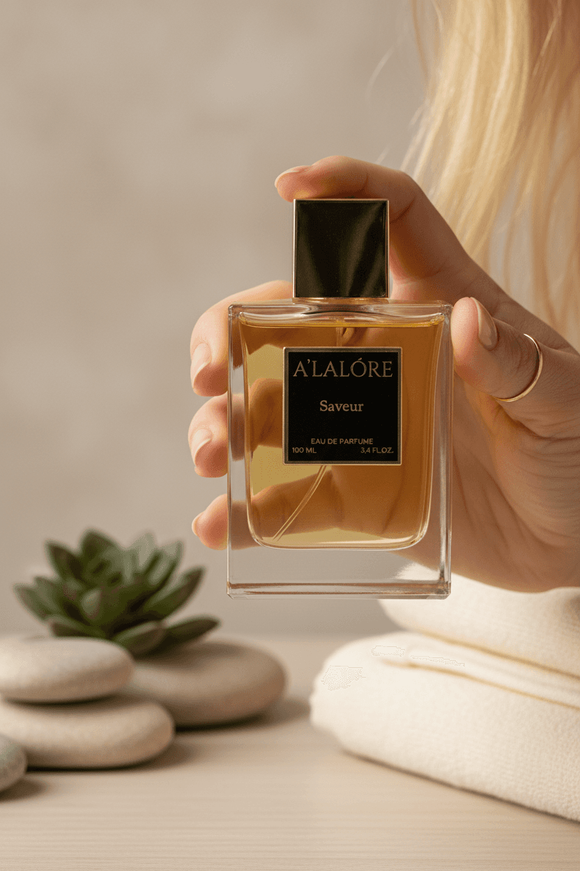 Alalore markasına ait unisex parfüm 100 ml cam şişede, zarif ve şık tasarım