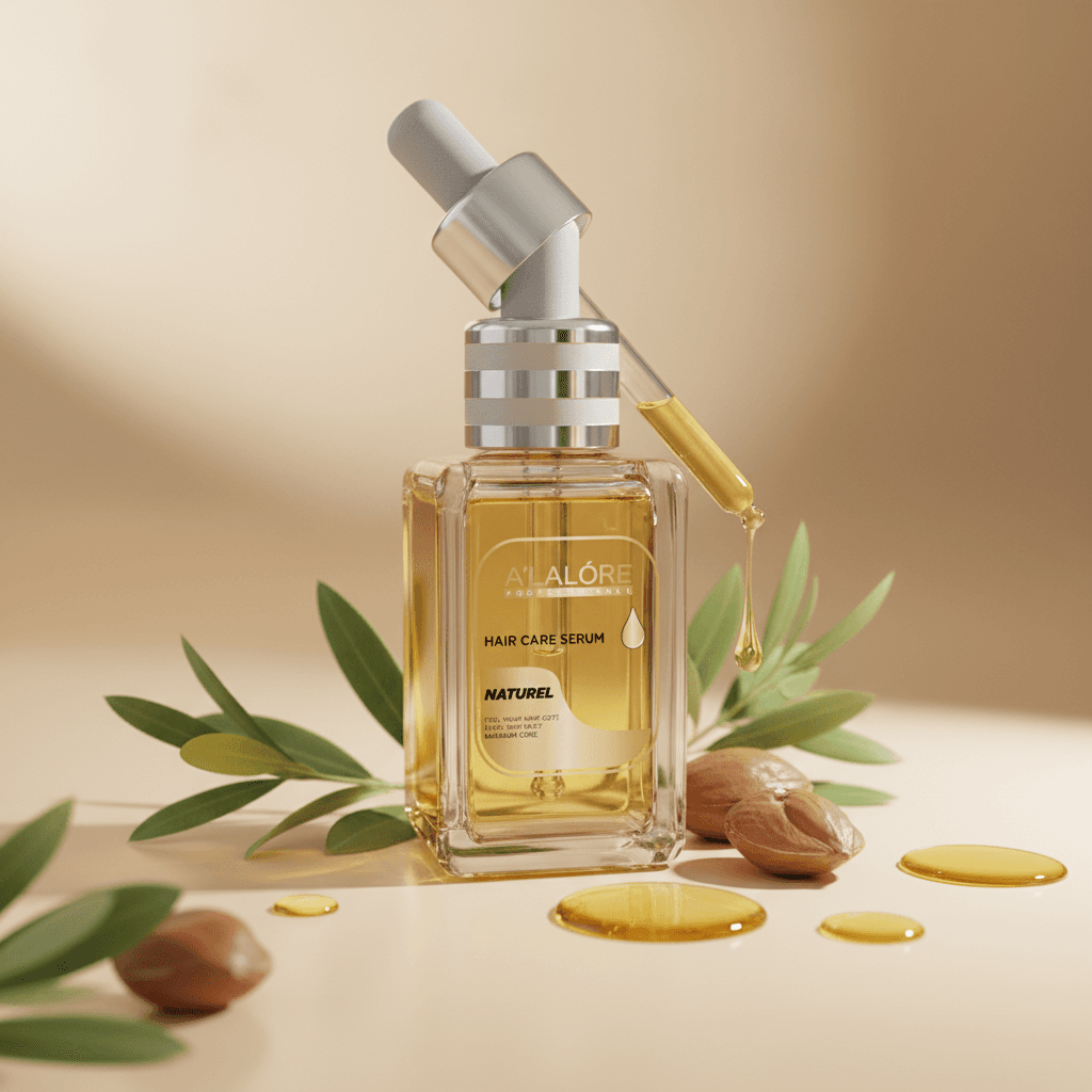 Alalore markalı saç serumu şişesi ve damlalık ile doğal içerikli bakım ürünü