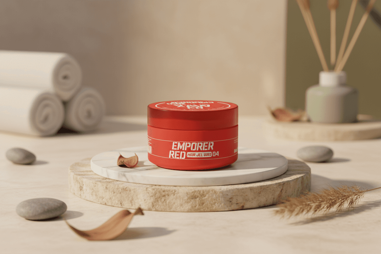 A'LALÓRE ultra sert jel içeren kırmızı kapaklı saç şekillendirici krem doğal dekorla