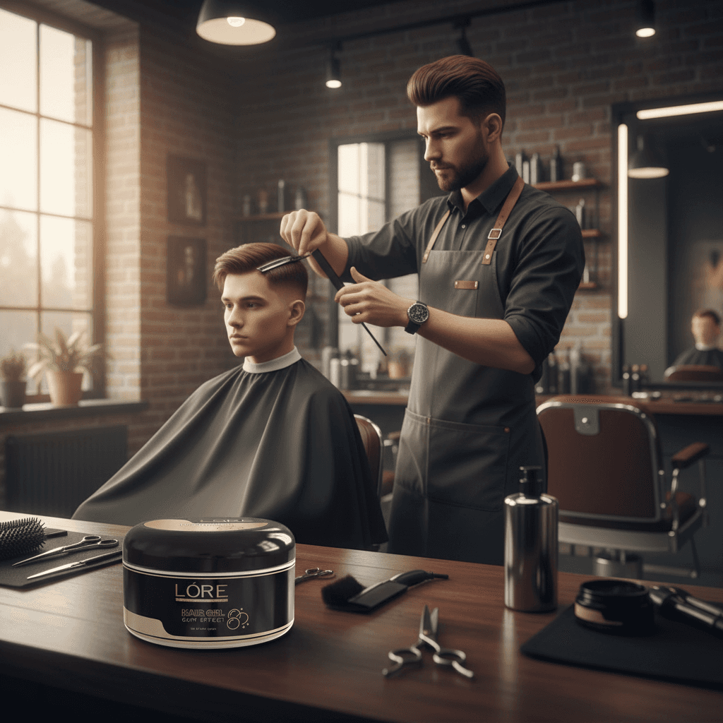 Alalore gum jöle saç şekillendirici ile berberde modern erkek saç kesimi yapılıyor